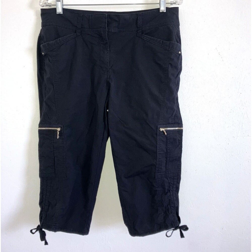 WHITE HOUSE BLACK MARKET 10 Black Cotton Rhinestone Cargo Capri Cropped Pants